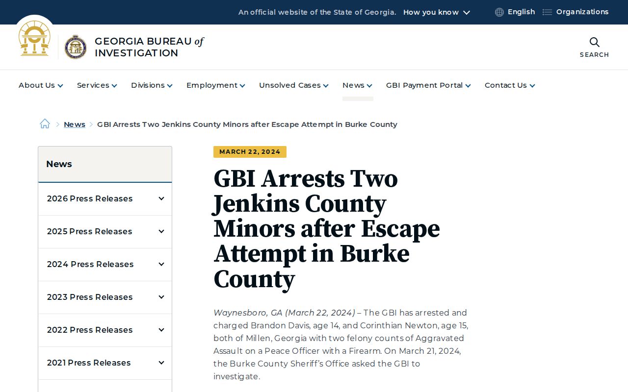 Burke County transfer context for Augusta Regional Youth Detention Center