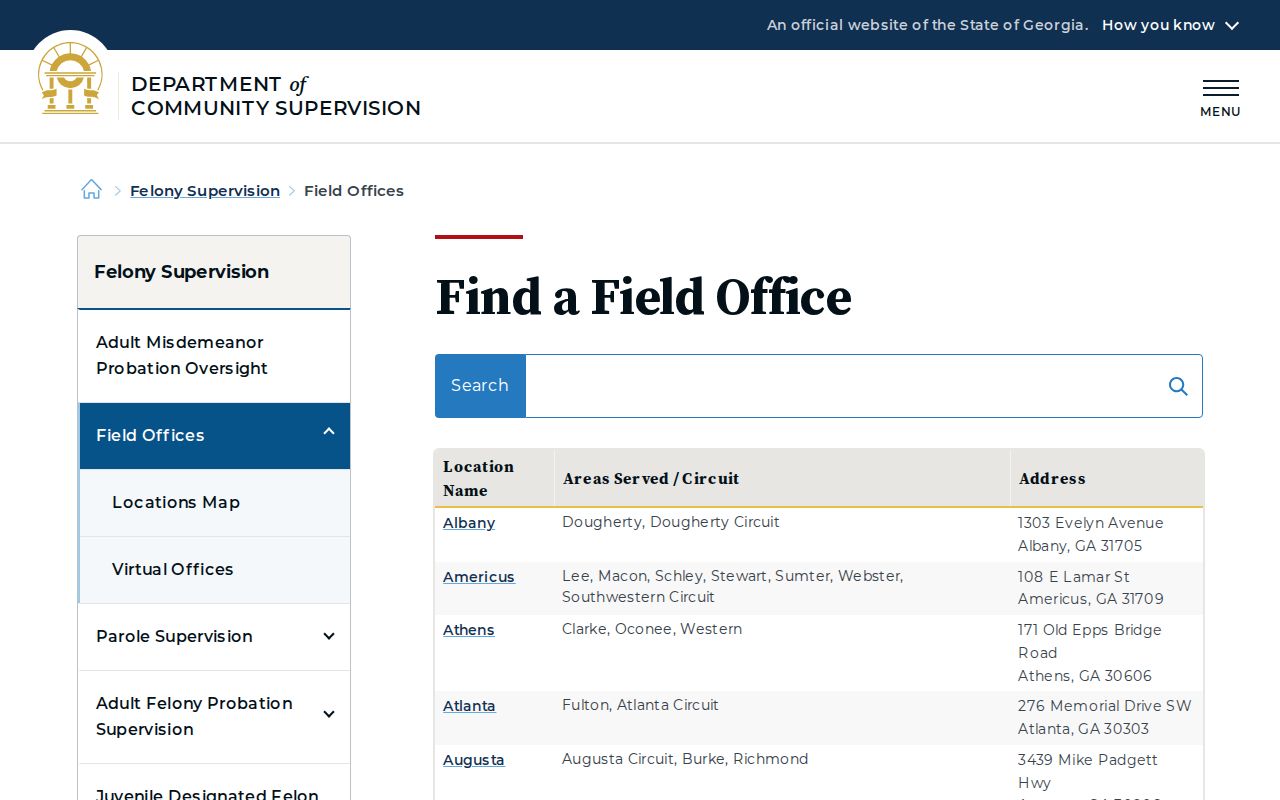 Burke County parole and probation Augusta DCS field office listing